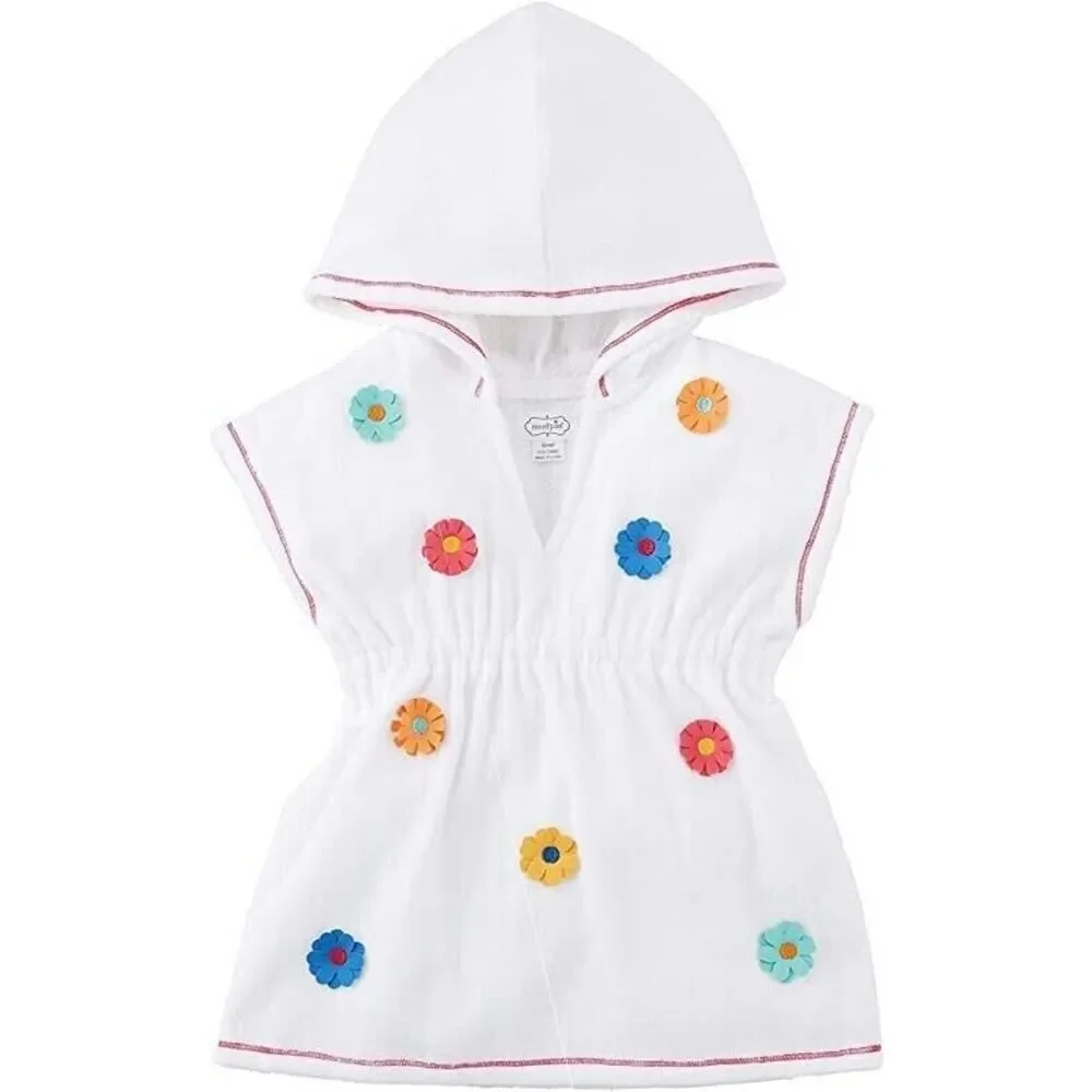 MUD PIE Baby Toddler French Terry Girl Hooded Pool Beach Cover Up Flowers 2T-3T